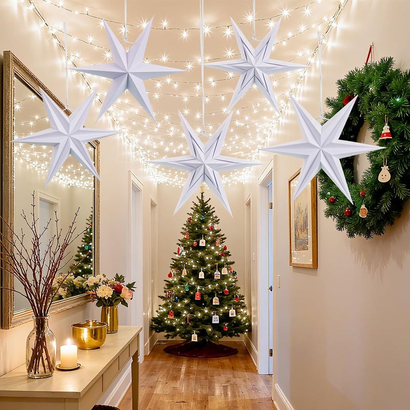 paper jazz 3D Paper Star Lartern Decorations, 6 Pointed Hanging Christmas Star,Christmas Celling Wall Decor Multiple Shape Combination for Wedding Baby Shower. - Image 4